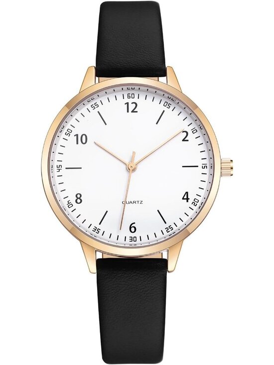 Women\'s Black Analog Case Quartz Fashion Leather Mesh Strap Round Wrist Watch main image 5